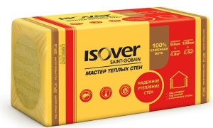 Мин. плита Изовер Мастер теплых стен 45 (1000*600*50*8плит) 1уп=4,8м2=0,24м3